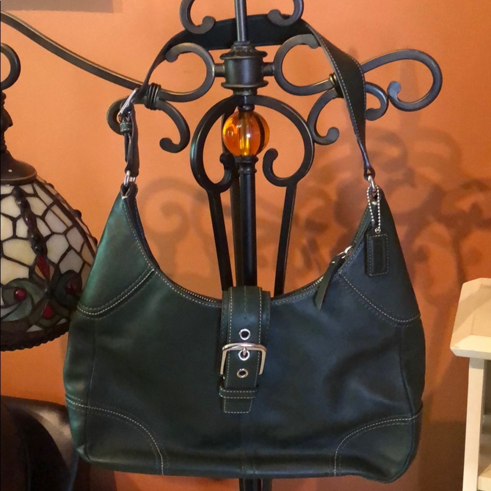 Coach hunter green hobo bag